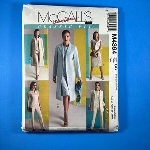 McCall’s M4394 Uncut Classic Fit Lined Jacket Top Dress Pants Pattern Size 18-24